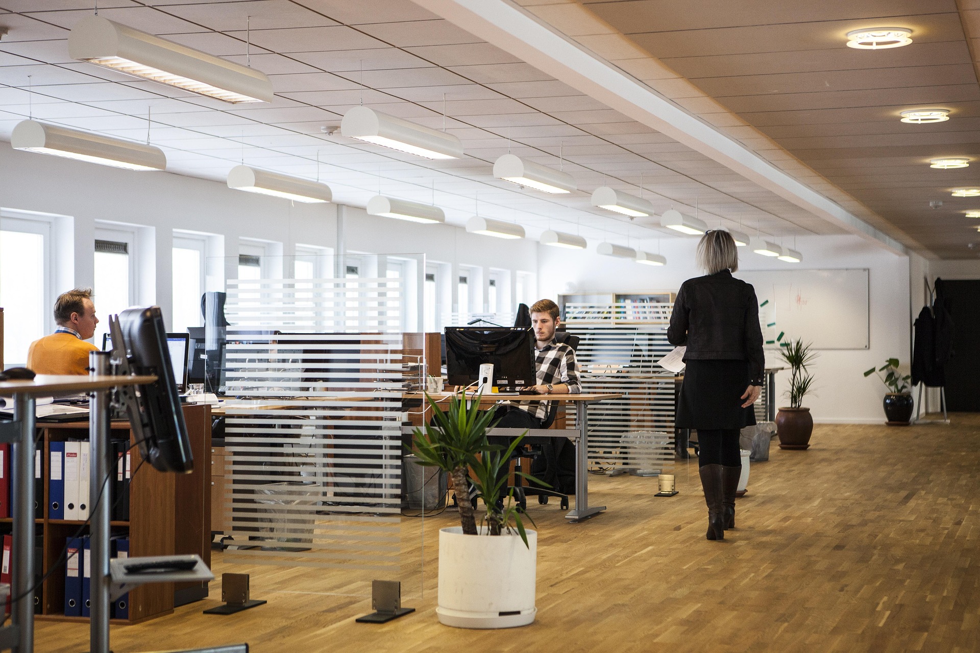 Stock foto af et kontor hvor der er 3 personer